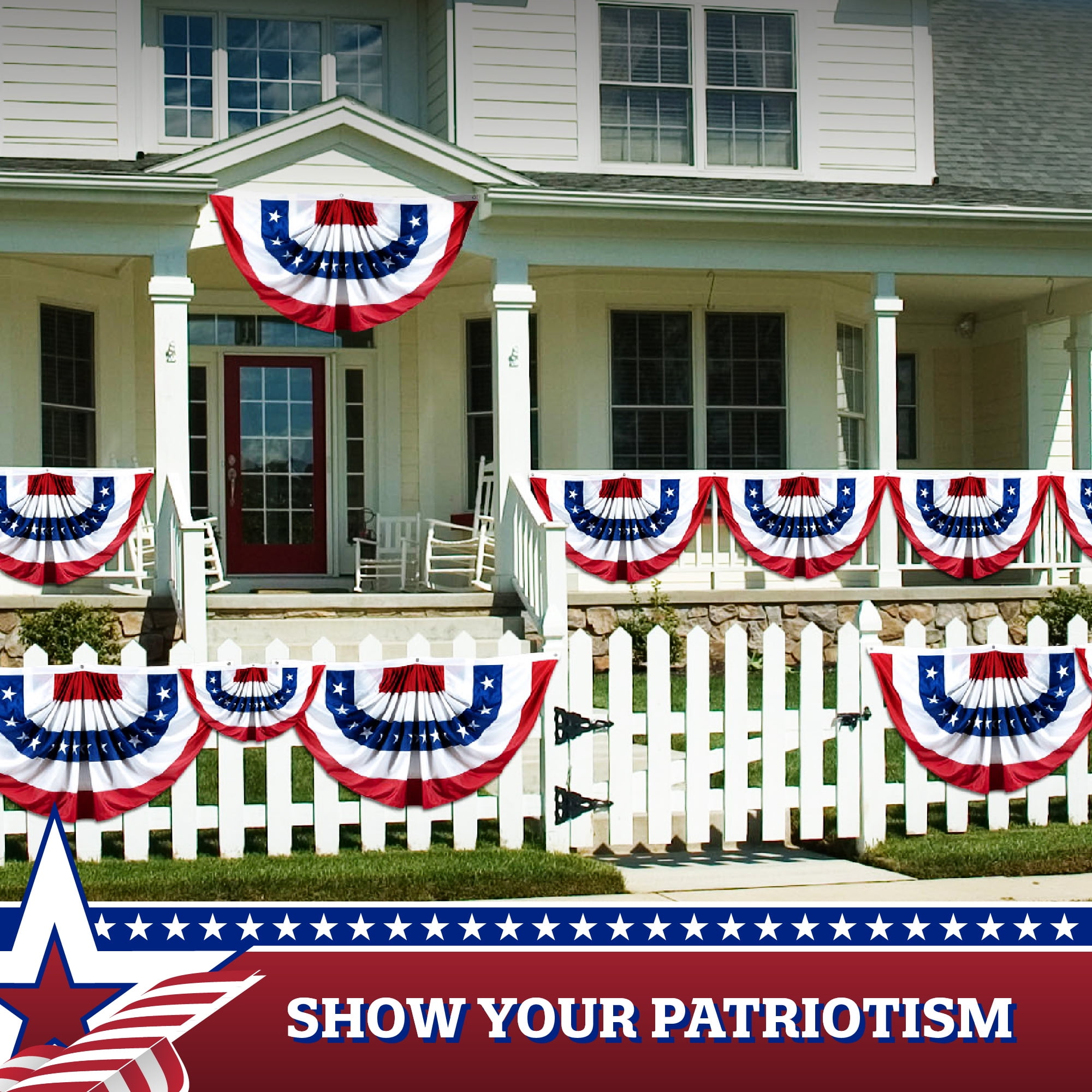 G128- 3x6 Ft US American Pleated Fan Flag Embroidered 210D 4th of July Patriotic Decoration Bunting