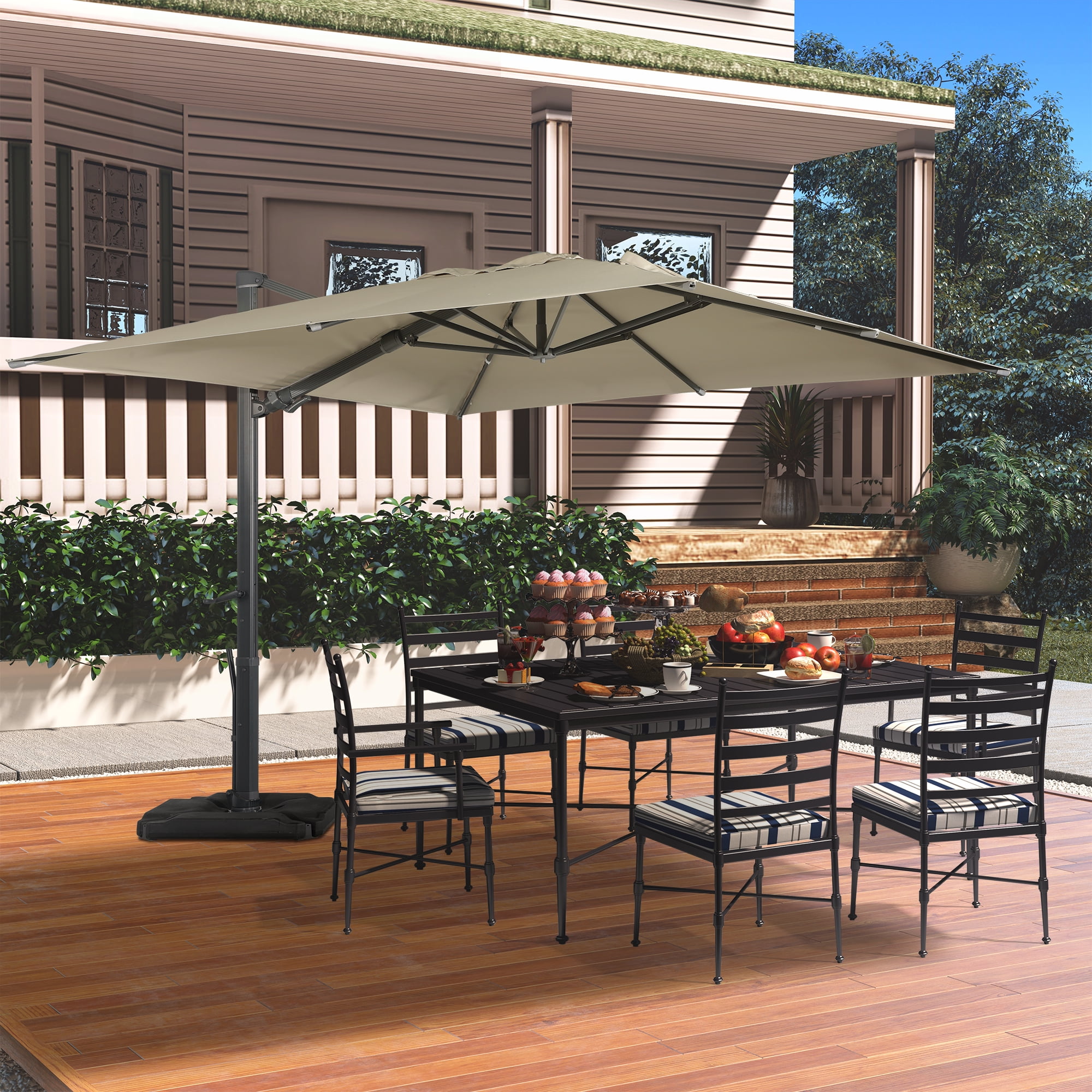 10x13FT Cantilever Outdoor Patio Umbrellas with Base, Heavy Duty 360° Rotation Offset Outdoor