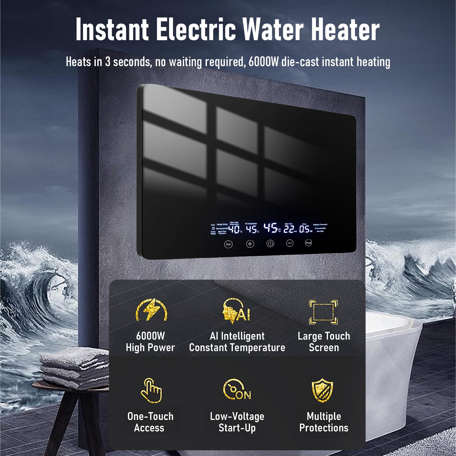 Electric Tankless Water Heater, 6.5KW 110V Instant Hot On Demand Residential Electric Water Heater with LED Temperature Display for Kitchen rv Whole House Shower Sink