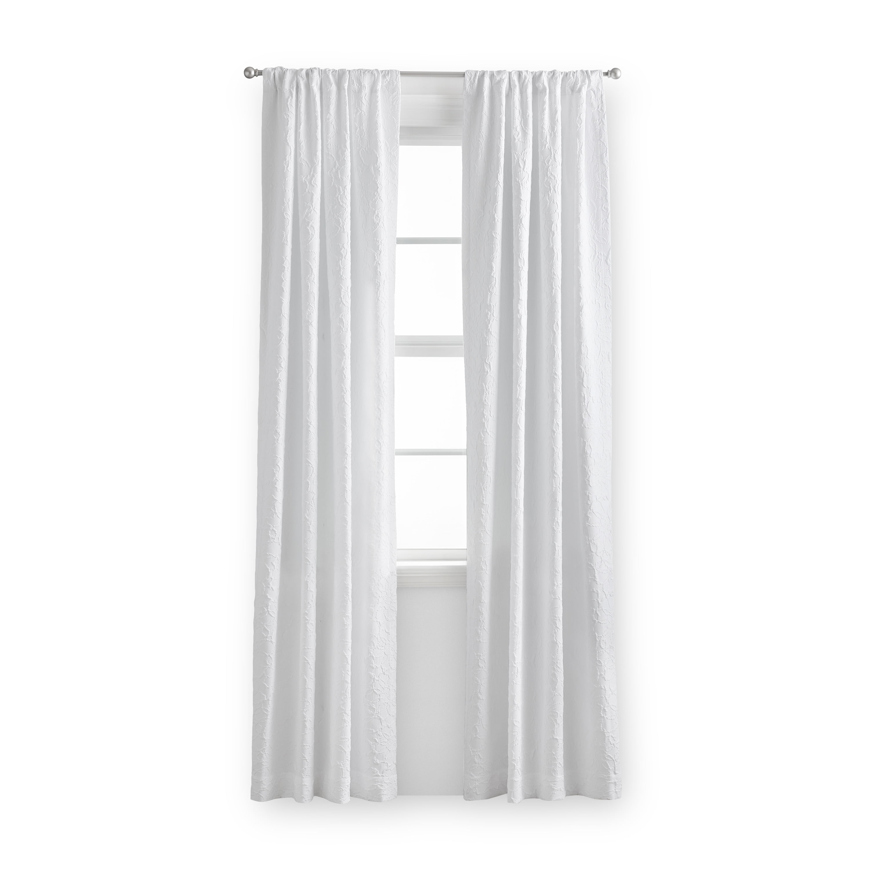 Mainstays Microsculpt Floral Rod Pocket Curtain Panels, Set of 2, White, 37" W x 84" L