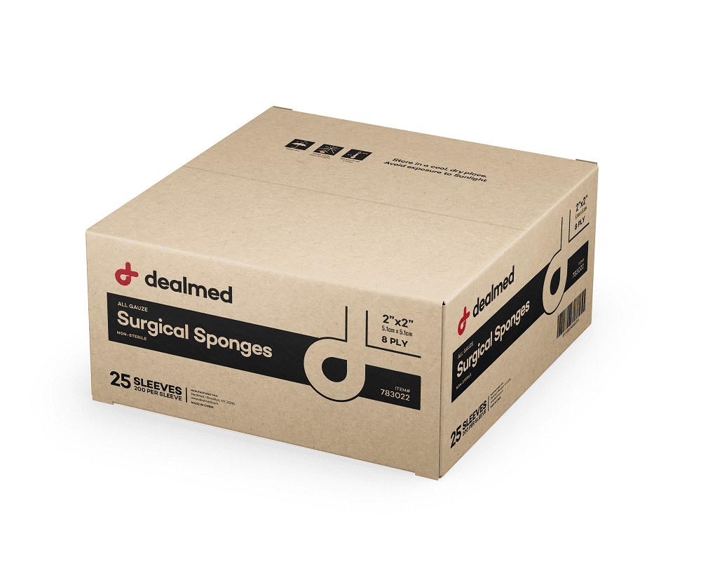 Dealmed 2' x 2' Surgical Sponges, 8-Ply Absorbent Gauze for Prepping, Cleaning, Wound Dressing, and First Aid Kits, 200 Count (25 Pack)