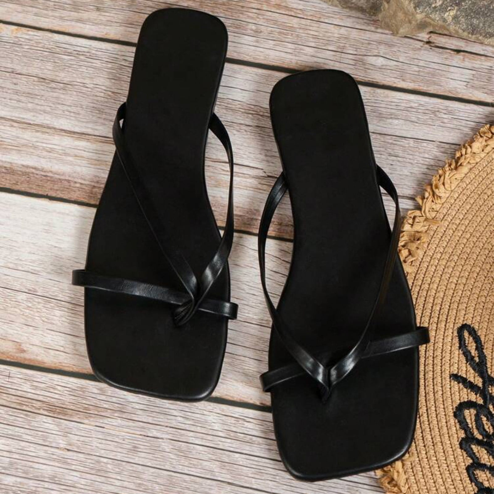 Dakaela Women's Thong Sandals Square Toe Casual Cross Strappy Flat