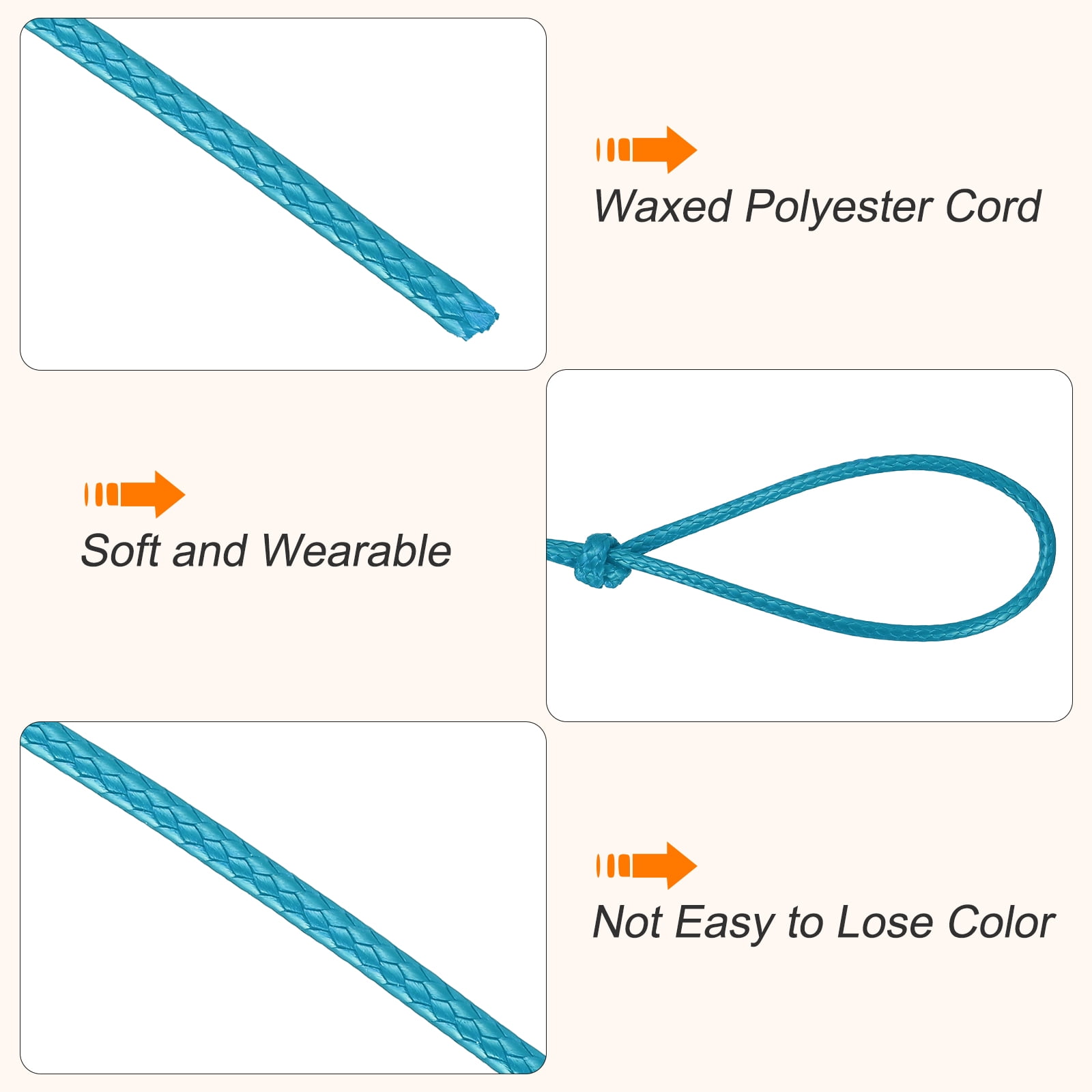 Waxed Cord 2.5mm Waxed Thread 87 Yard Wax String Leather Cord for Bracelet Making, Necklaces, Beading, Jewelry Making and DIY Crafts(Peacock Blue)