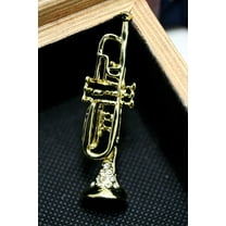Gold Tone Rhinestone Trumpet Pin Brooch, Crystal Music Instruments Brooch