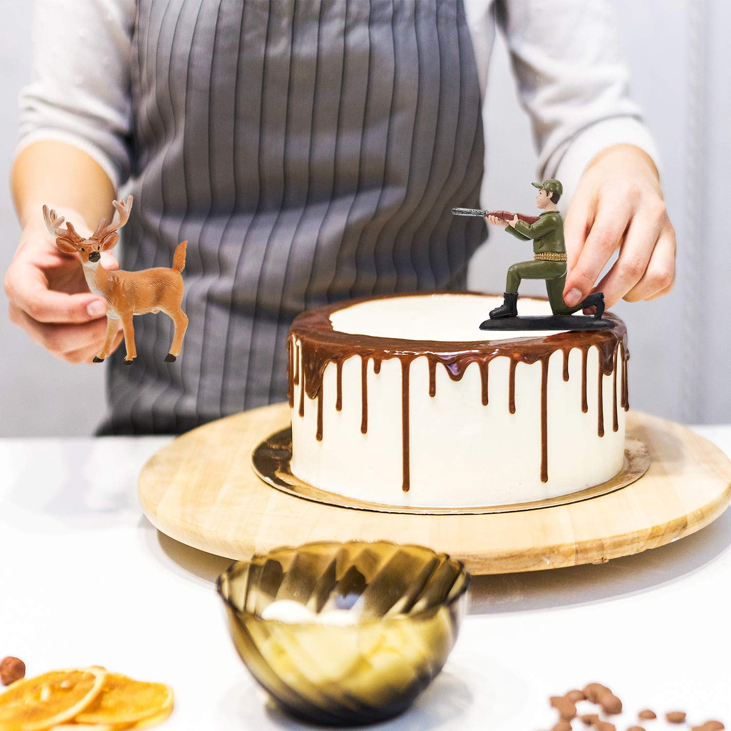 Décoration De Gâteau De Chasse Au Cerf Sur Le Thème Du Camping Pour Enfants, Garçons, Filles, Hommes, Fournitures De Fête D'anniversaire Noires à Paillettes