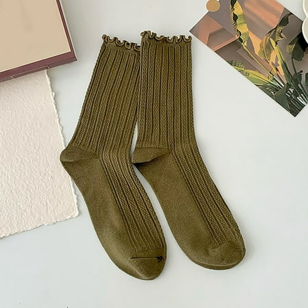 

warm socks for women Women Casual Solid Color Lace Striped Texture Autumn And Winter Midtube Socks