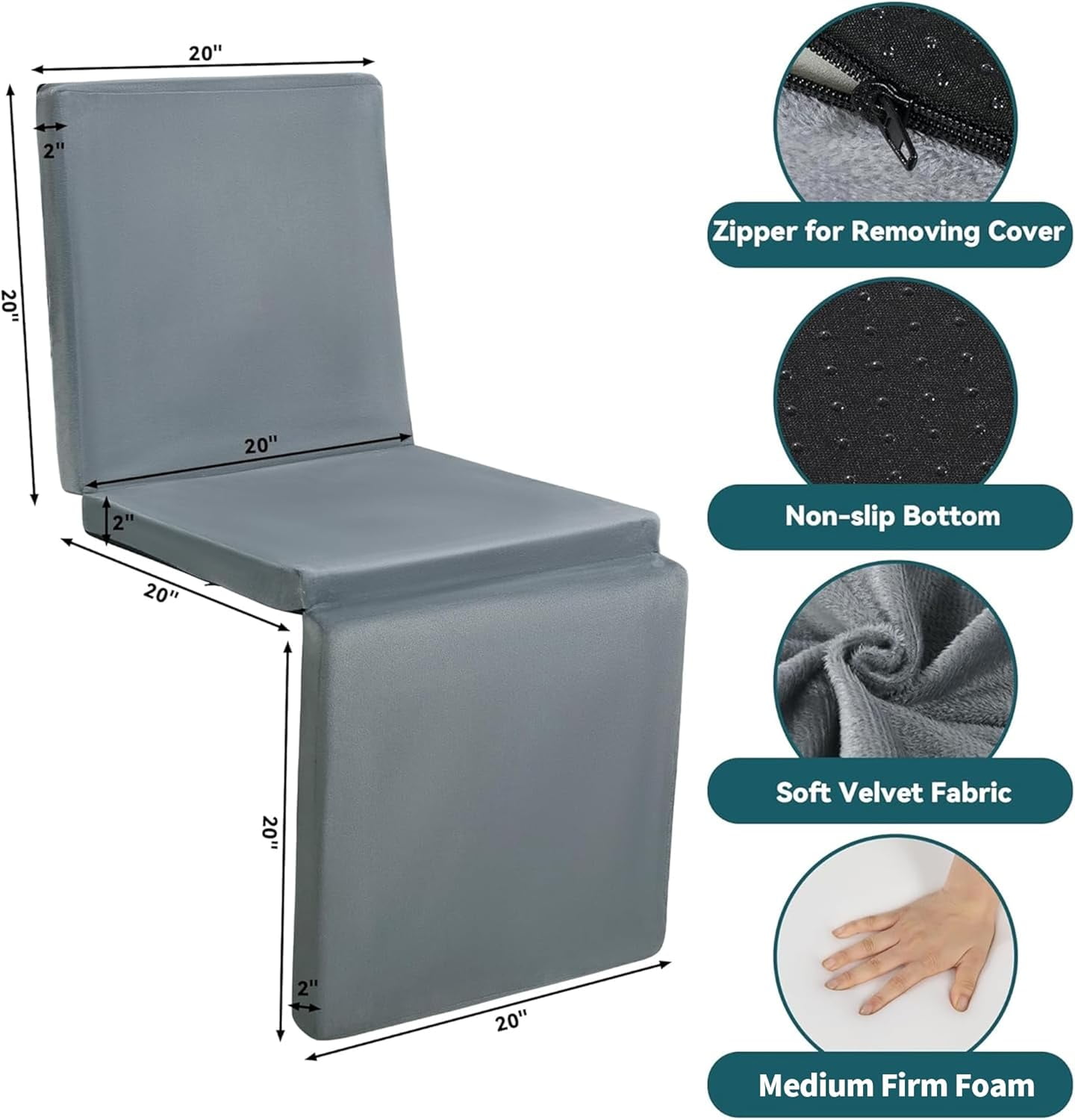 3-in-1 Recliner Seat Cushion with Lumbar Support Pillow & Footrest, Multi-Functional Adjustable Height 2" to 6" for You to Choose, Non-Slip Foam Chair Cushion for Elderly, Light Grey