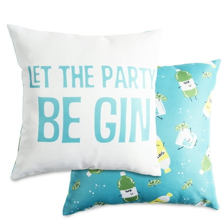 Pavilion - Let The Party Be Gin - 14x14 Inch Light Blue Patterned Pillow With Cover