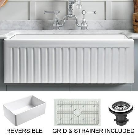 Empire Industries Sutton Place Farmhouse Fireclay 33" Single Bowl Kitchen Sink with Grid and Strainer in White