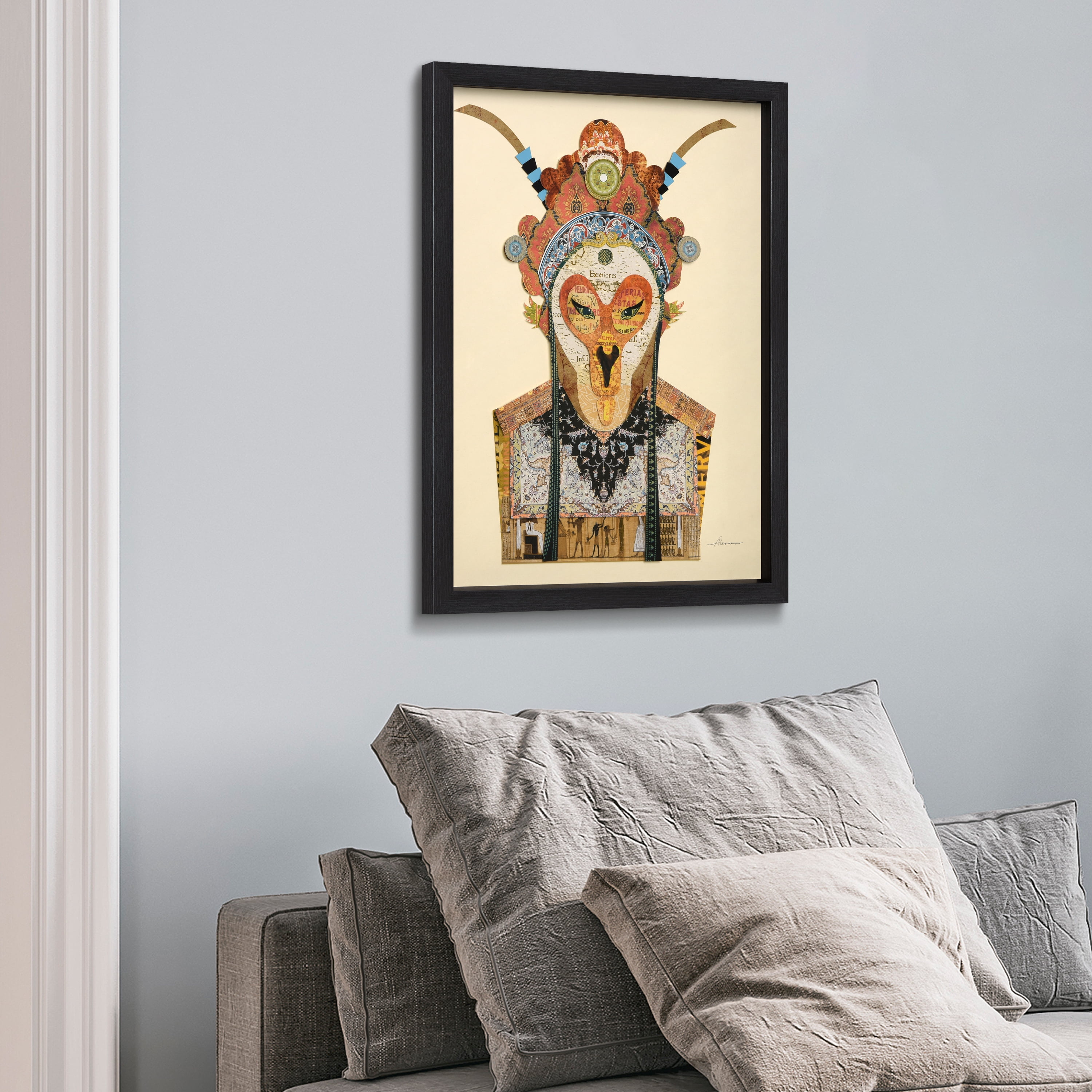 Empire Art Direct "Beijing Opera Mask 1" Alex Zeng's dimensional collage, under glass & a black shadow box frame