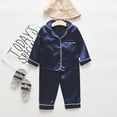 thumbnail image 5 of WOYY Infant Boys Silk Satin Pajamas Long Sleeves Top Pants Sleepwear Homewear, Blue, 5 of 6