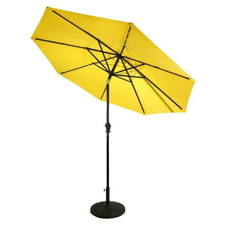 Sun Ray - 9' Round Solar Lighted Umbrella - Taupe