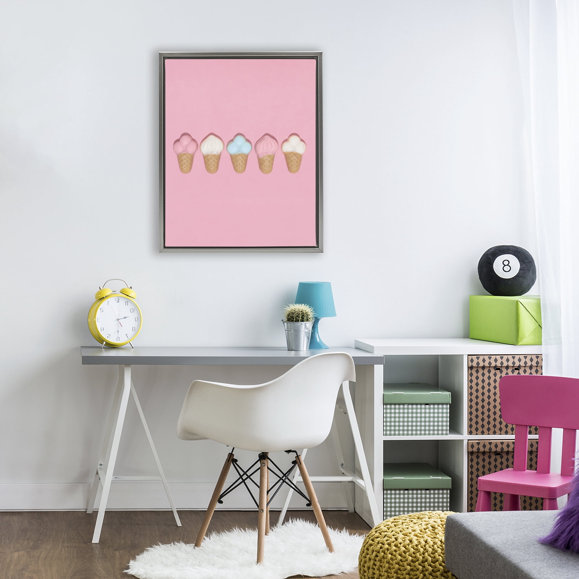 Stupell Industries Pink Ice Cream Candy Gray Framed Floater Canvas Wall Art, design by LISH Creative