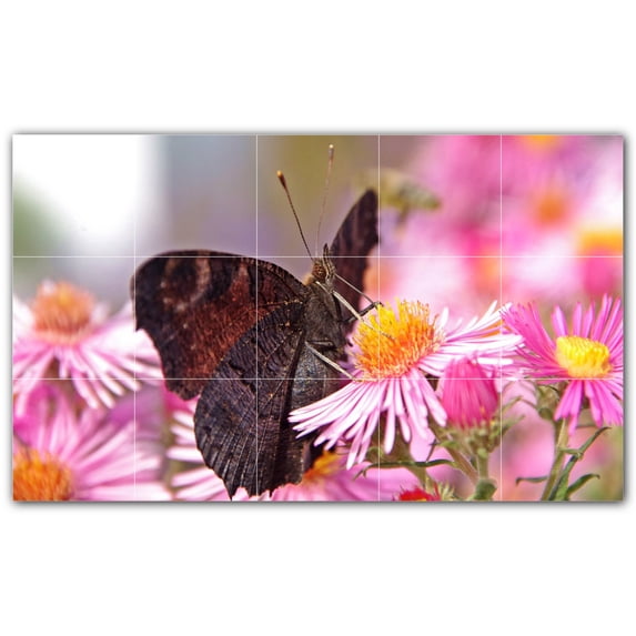 Picture-Tiles.com: Butterfly Ceramic Tile Wall Mural WAL500286-53S. 21.25"W x 12.75"H using (15) 4.25" x 4.25" Ceramic Tiles-Satin Finish