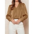 thumbnail image 6 of PRETTYGARDEN Satin Long Sleeve Womens Blouses Dressy Casual | Glossy Smooth Silk Fabric,Lantern Sleeve Fall Tops,Decorative Button Pullover,V Neck Shirts,Office Work Business Outfits, 6 of 9