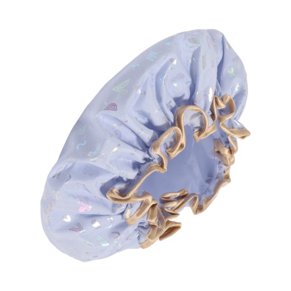 1 Pc Women Double Layer Alphabet Pattern Shower Cap for Bathroom Vacation Blue Polyester Cotton PEVA