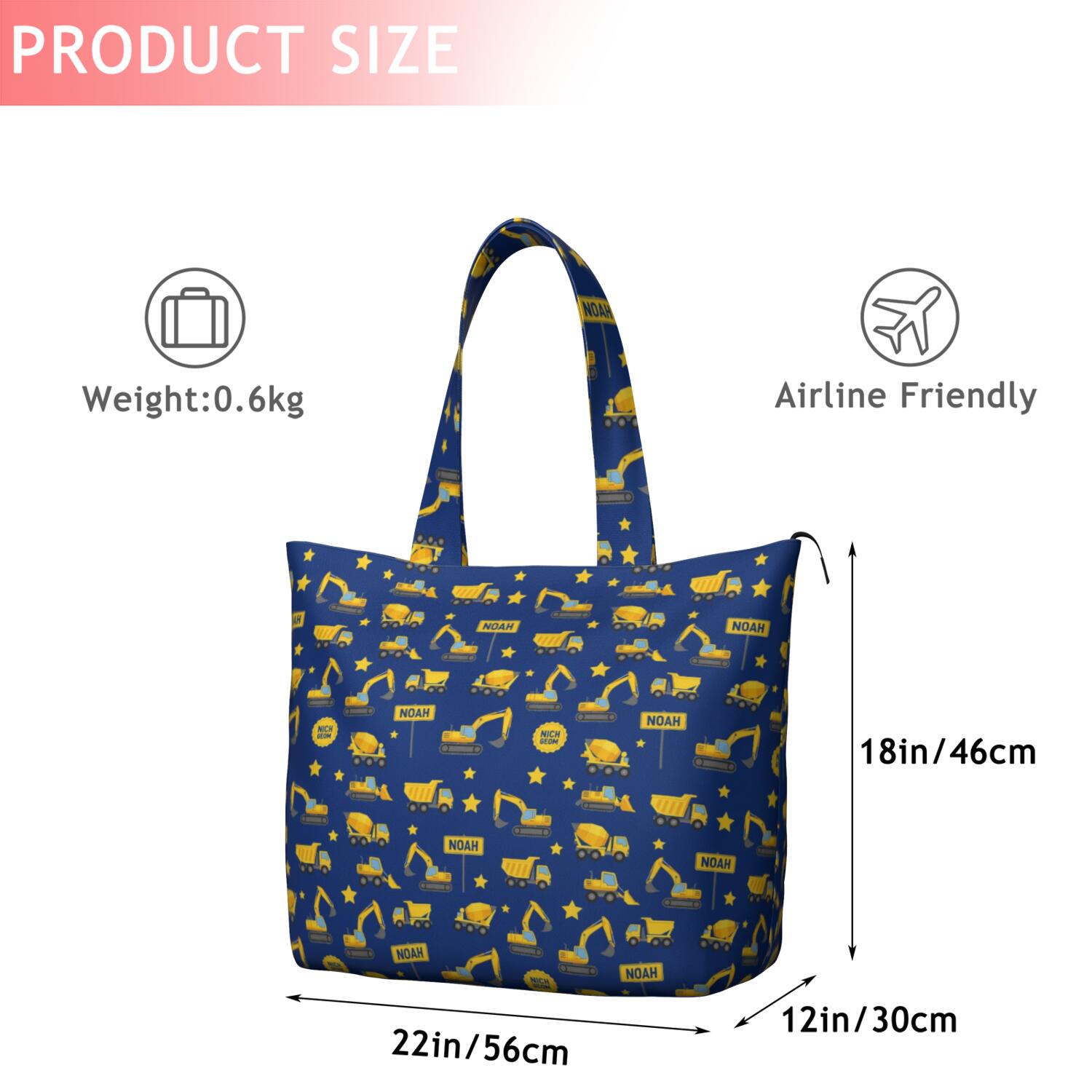 Cartoon Construction Vehicles Stars Travel Tote Bags for Women Carry On,Large Weekender Bags for Women Travel,Multi Functional Duffle Bag for Work,Shopping,Sports