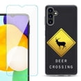 thumbnail image 1 of Slim-Fit TPU Fashion Phone Case for Samsung Galaxy A13 5G, with Tempered Glass Screen Protector, by OneToughShield ® - Road Sign Deer, 1 of 3