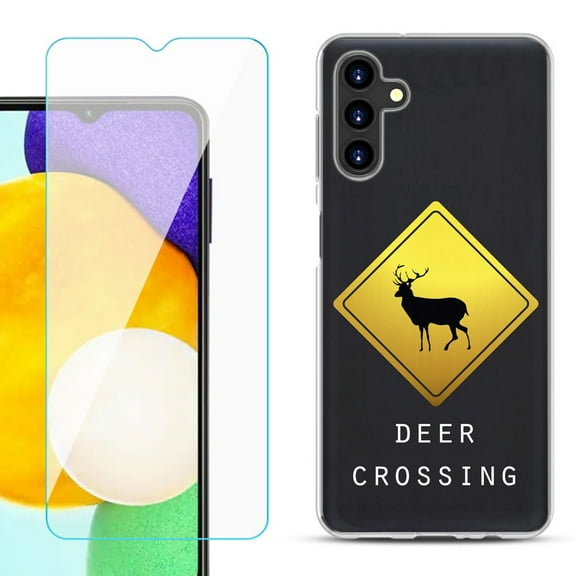 Slim-Fit TPU Fashion Phone Case for Samsung Galaxy A13 5G, with Tempered Glass Screen Protector, by OneToughShield ® - Road Sign Deer