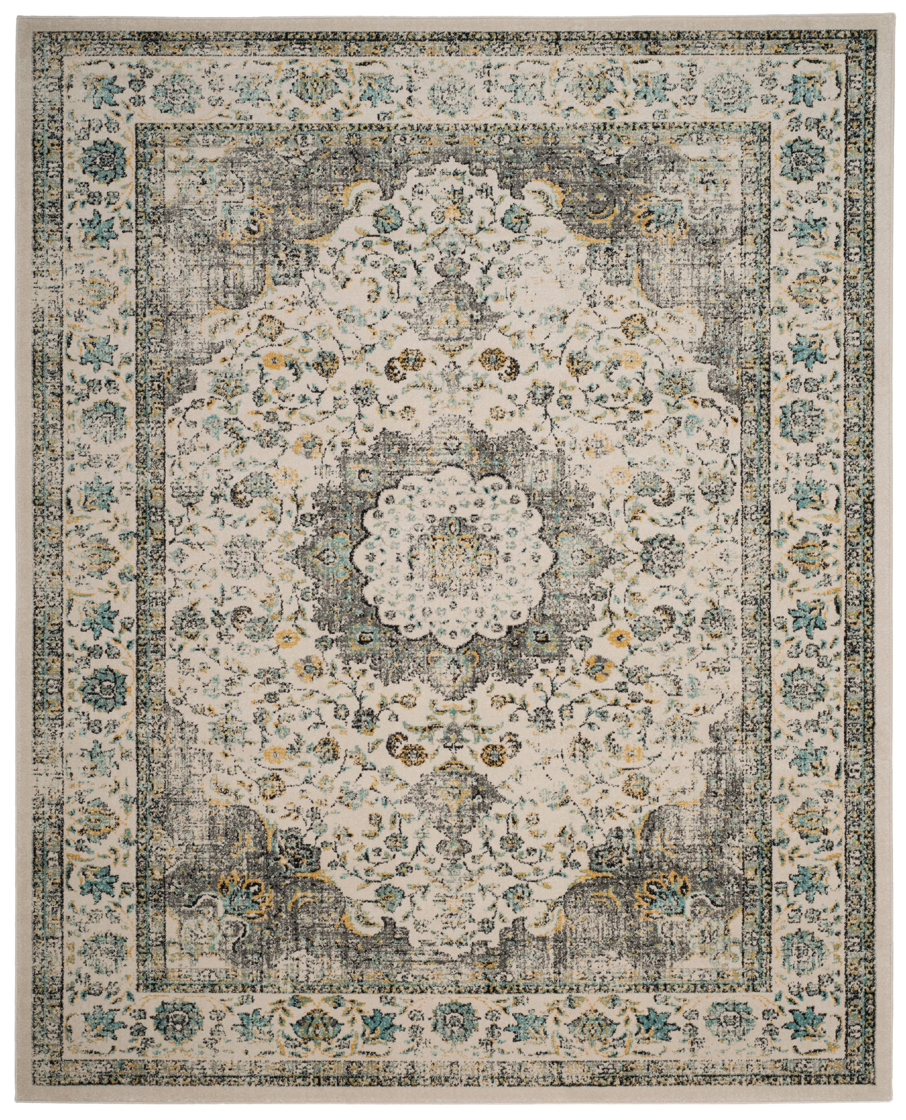 SAFAVIEH Evoke Teale Bordered Area Rug, Grey/Gold, 8' x 10'
