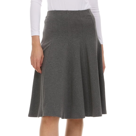 BGDK Classic Fit & Flare Cotton Pleated Skirt – Comfortable High-Waisted Knee & Midi Length for Everyday Style Charcoal Small
