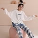 thumbnail image 2 of Pjs-Conjunto de pijama de algodón para mujer, ropa de dormir con dibujos animados, cuello redondo, informal, para el hogar, M-XXL, 2 of 4
