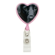 Black Labrador Retriever Dog Face Closeup Heart Lanyard Retractable Reel Badge ID Card Holder