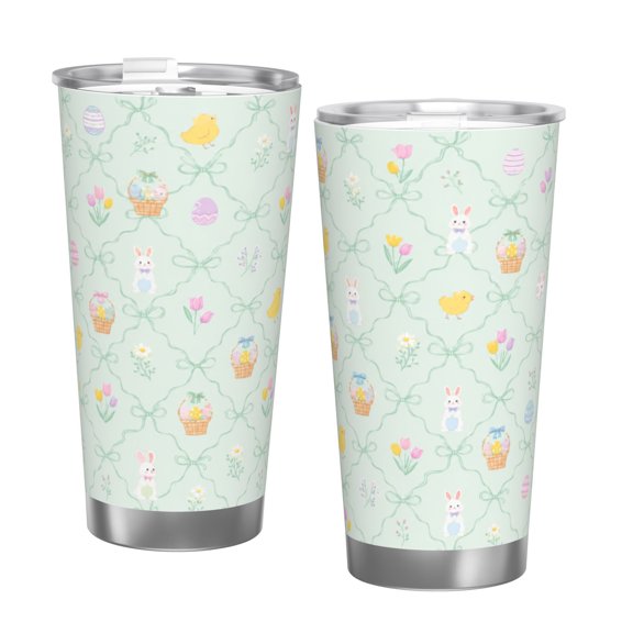 20oz Easter Bunny Tumbler Insulated Car Cup Pastel Egg Chick Travel Coffee Cup Holiday Gift with Single Silver Rim