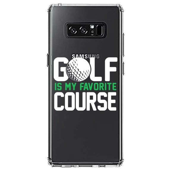 DistinctInk Clear Shockproof Hybrid Case for Samsung Galaxy Note 8 - TPU Bumper Acrylic Back Tempered Glass Screen Protector - Golf Is MY Favorite Course