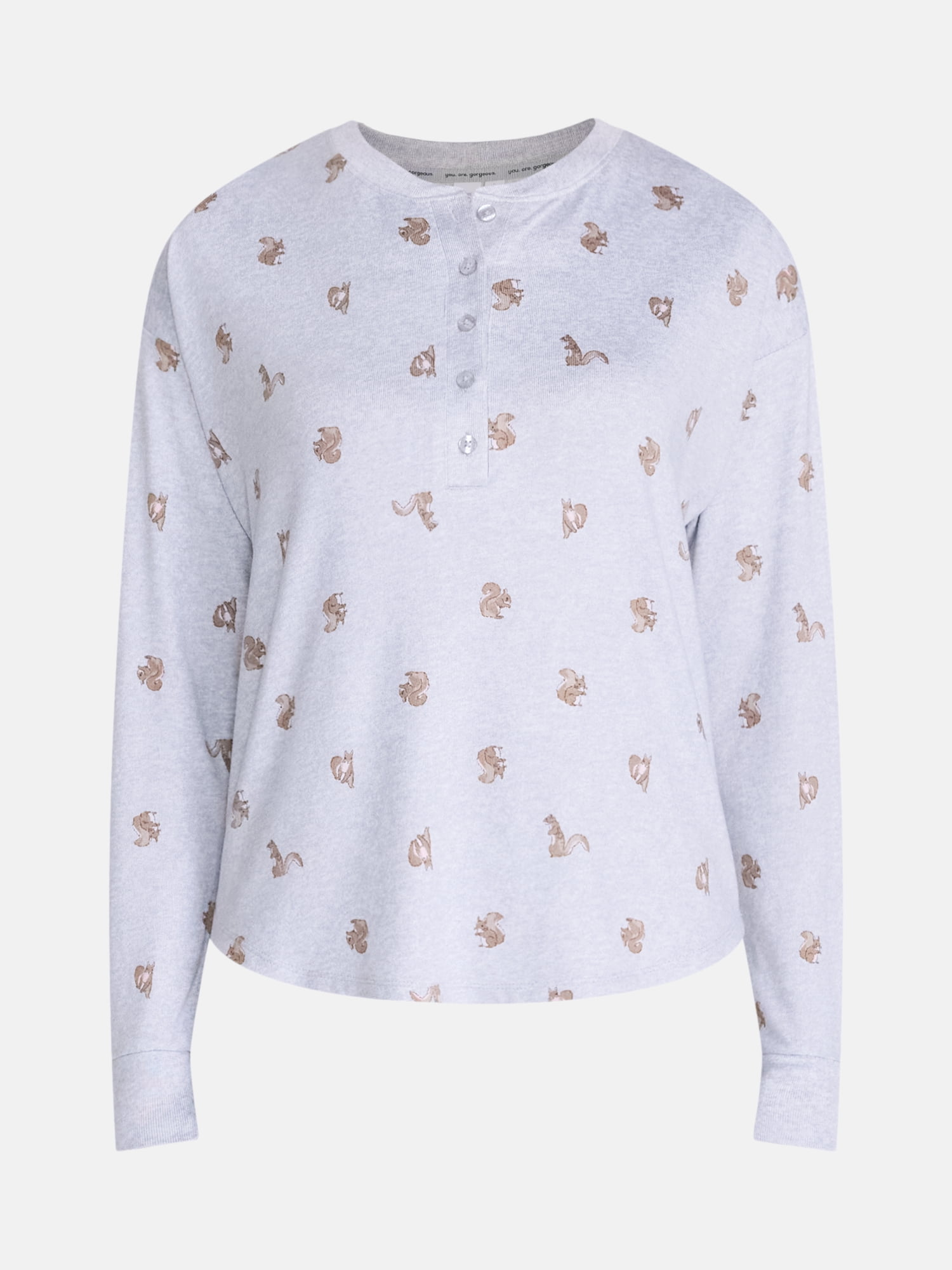Joyspun Women's Cozy Lounge Collection Hacci Long Sleeve Henley Sleep Top, Sizes XS to 3X