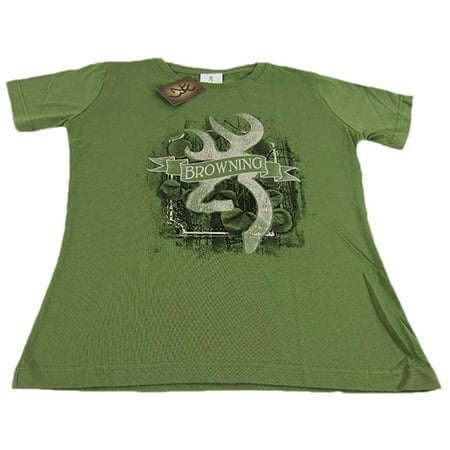 Classic Fit Green - Browning Buckmark Framed Leaves Classic Fit Olive Green T-Shirt Womens