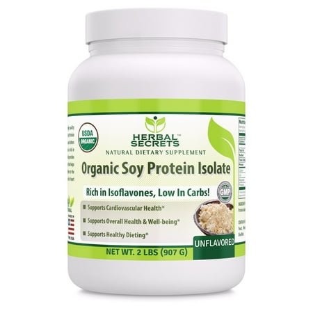 Herbal Secrets USDA Certified Organic Soy Protein Isolate - 2lbs - Unflavoured - Rich in Isoflavones - Low in Carbs* Supports Cardiovascular Health and Overall Health*
