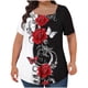 thumbnail image 1 of Tops Cortos para las Mujeres Impreso Cuello de Gran Tamaño Plisado Manga Corta Suelta Superior en Tamaños Más L-5xl, 1 of 9