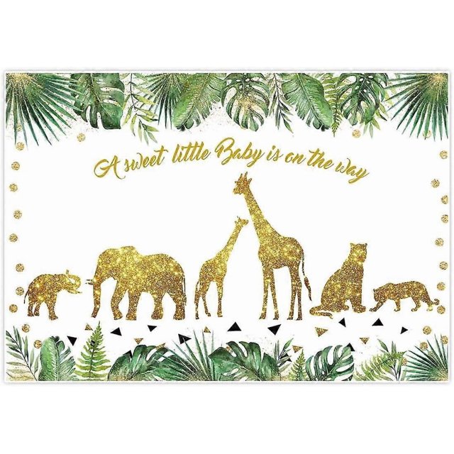 7x5ft Baby Shower Backdrop Tropical Palm Leaves Gold Decor Wild One for Jungle Animals Themed Children Birthday Photography Background Dessert Table P
