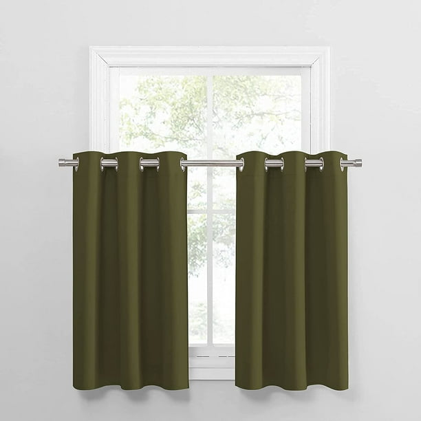 Window Curtain Tiers 42 By 36 Inches Olive Green 2 Pieces Room Darkening Curtains Short Panels Ds For Small Half Kitchen Decor Com Window Curtain Tiers 42 By 36 Inches, 36 Length Blackout Curtains