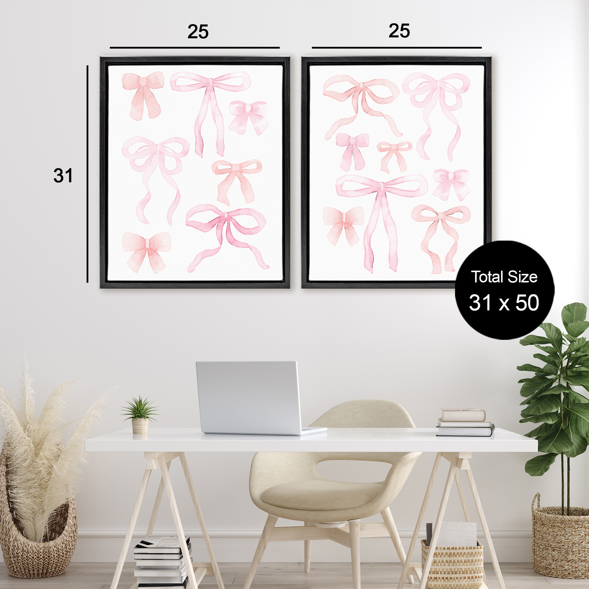 Elegant & Soft Bows 2 Piece Black Framed Floater Canvas Set, design by Kim Allen