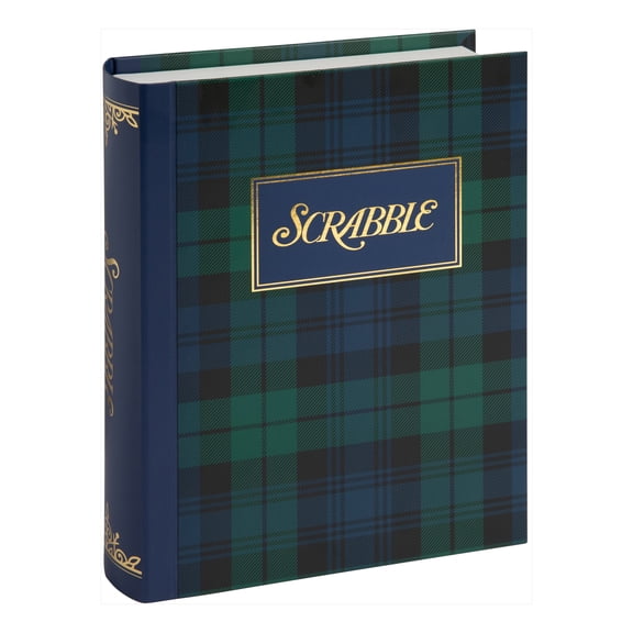 WS Game Company Scrabble Holiday Bookshelf Edition Board Game – Festive Plaid Storage Book Box with Forest Green Wood Letter Tiles, Ages 8