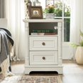 thumbnail image 3 of AENKYO Farmhouse 2-Drawer Nightstand with Charging Station, Rustic Wooden End Table for Bedroom & Living Room, White, 3 of 8