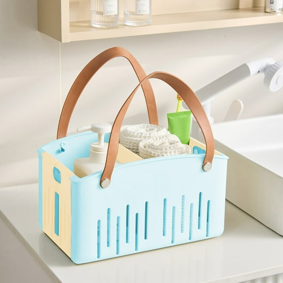 HOZVOMI Foldable Storage Basket With Handle Portable Hollow Design For Bathroom Wash Organization, Blue