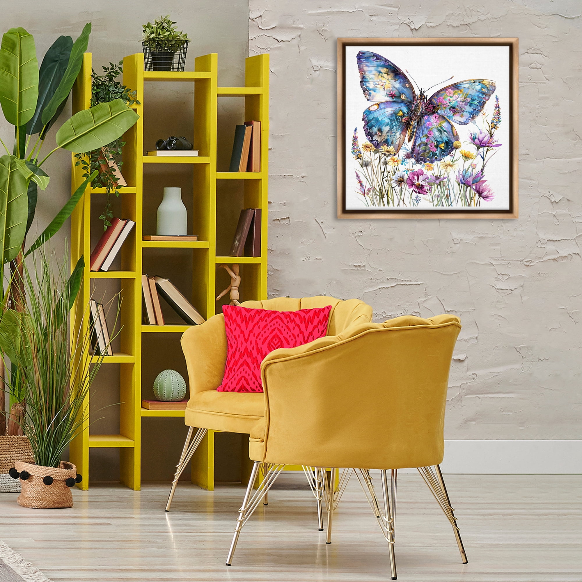Stupell Industries Spring Garden Butterfly Insects Painting Brown Floater Framed Canvas Art Print Wall Art, 25 x 25