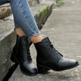 thumbnail image 3 of Oyedens Combat Boots for Women Vintage British Leather Mid Heels Riding Dress Ankle Booties, 3 of 7