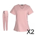 thumbnail image 1 of Conjunto De 2 Uniformes Médicos Para Mujer, Camiseta De Cuello En V, Pantalones De Jogging, Uniformes De Enfermería XXL, Color Rosa, 1 of 9