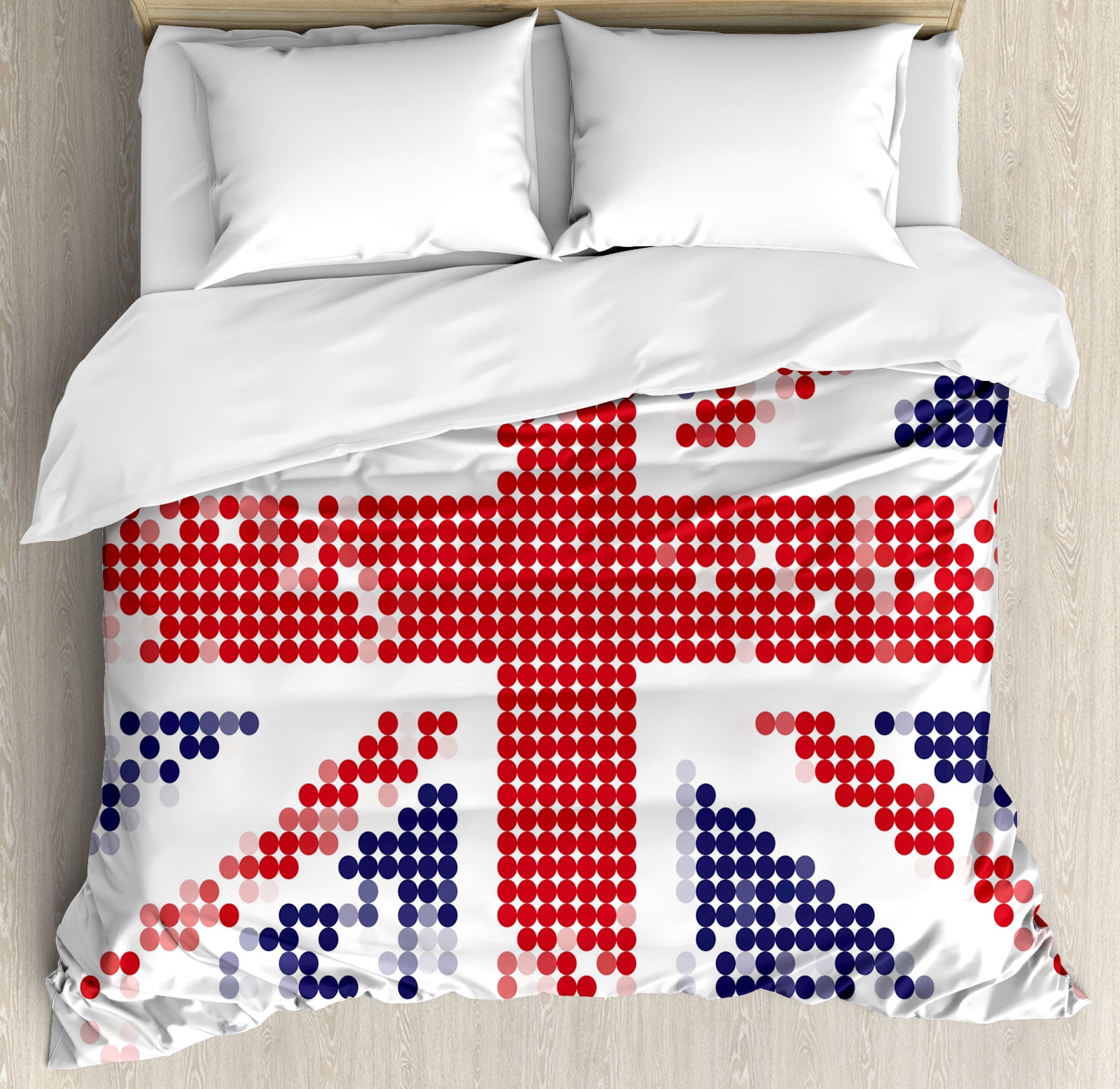 British Duvet Cover Set, Grunge United Kingdom Flag with Dot Circle Effects National English