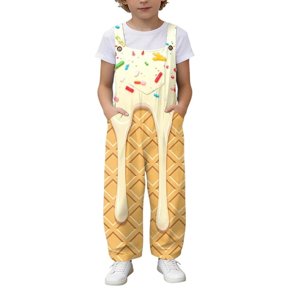 Weebloom Kids Girls Overalls Ice Cream Stylish Kids Romper With Pockets Comfortable Summer Play Jumpsuit For Girls And Boys 5-6 Years