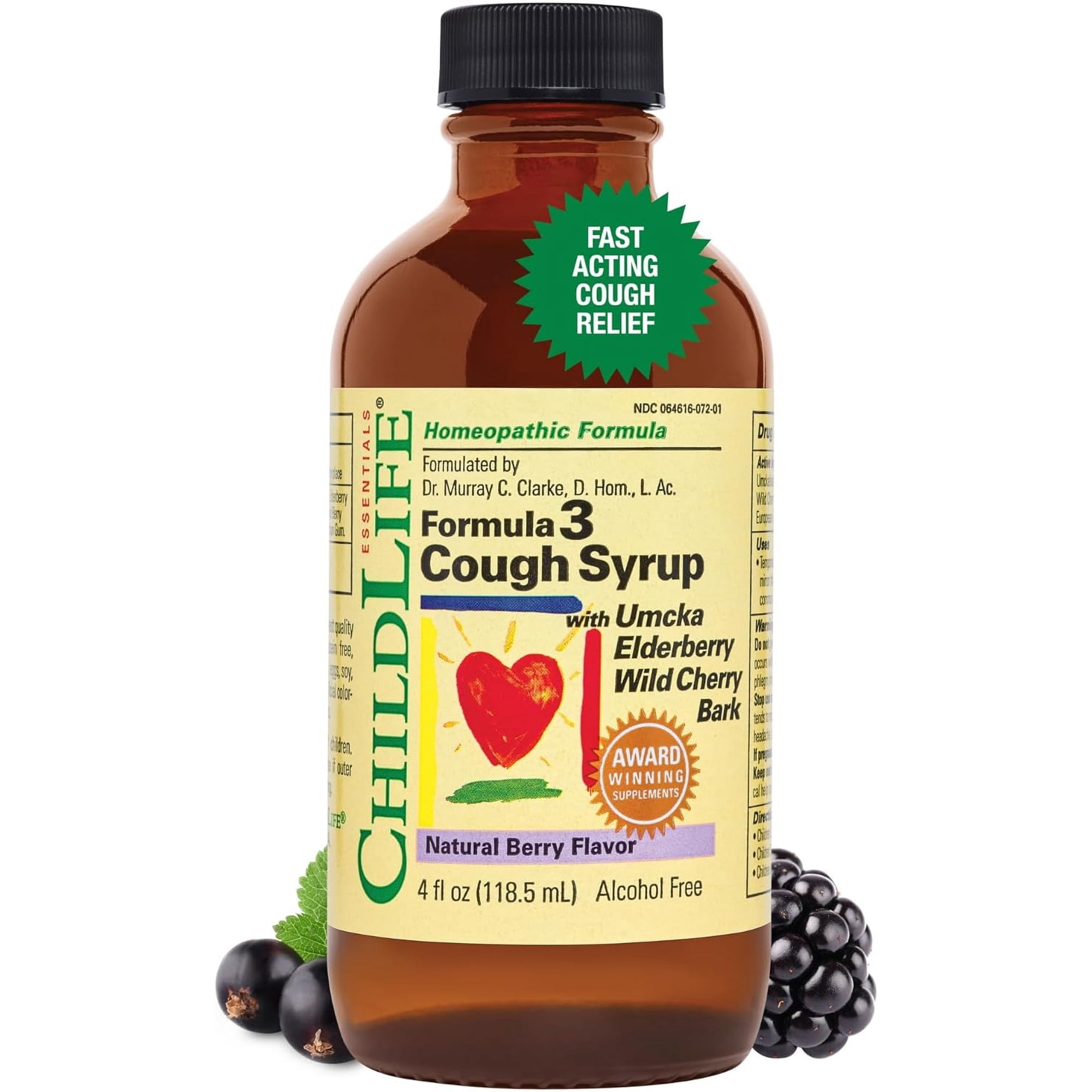 ChildLife Essentials Formula 3 Cough Syrup: Soothing Relief for Kids, Natural Berry Flavor, 4 Fl Oz (Pack of 1)