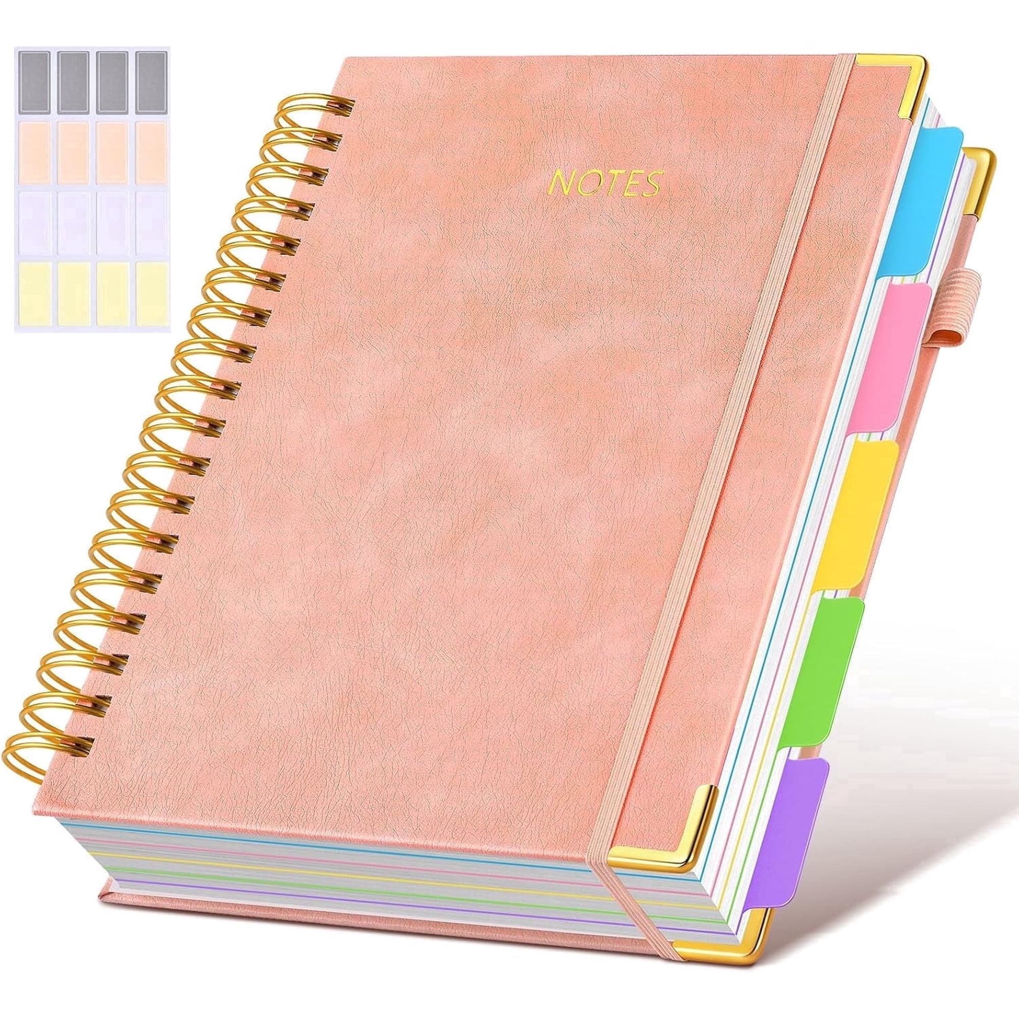 8"x10" Large B5 Hardcover Spiral Notebook - 300 Pages Leather 5 Subject Journal with Removable Dividers Tabs, College Ruled Lined Notebook for Work (Pink)