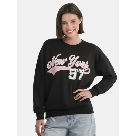 No Boundaries Graphic Crewneck Sweatshirt, Lightweight, Women's and Women’s Plus