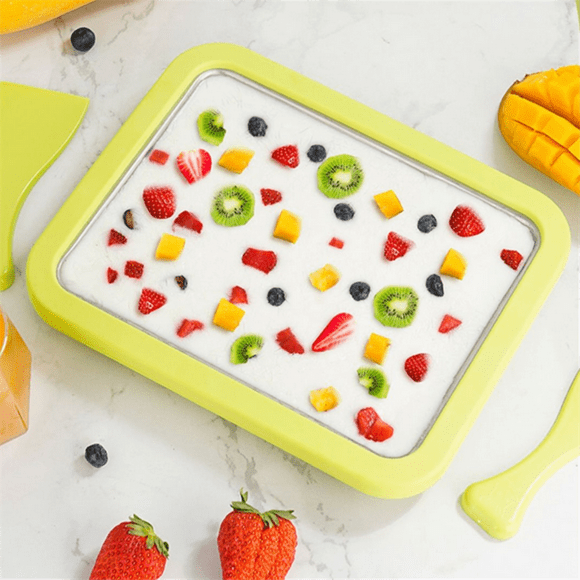 Stainless Steel Freeze Yogurt Maker, Instant Rolling Ice Yogurt Machine with 2 Spatulas, Ice Cream Fruit Sorbet White