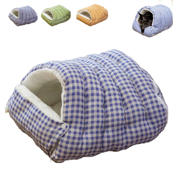 Cat Burrow Bed, Warm Pet Sleeping Cave Sack, Cozy Winter Bed for Cats, Indoor Home, Travel and Camping Use,Blue