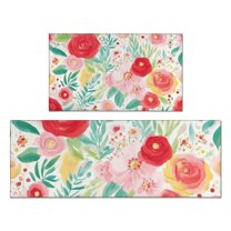 Pioneer Flower Floral Print Pattern Kitchen Rugs Sets Of 2,Anti Fatigue Kitchen Mat Rugs Non Slip Washable,Decorative Kitchen Floor Mats for Kitchen,Sink,Laundry,17"x30" 17"x47"